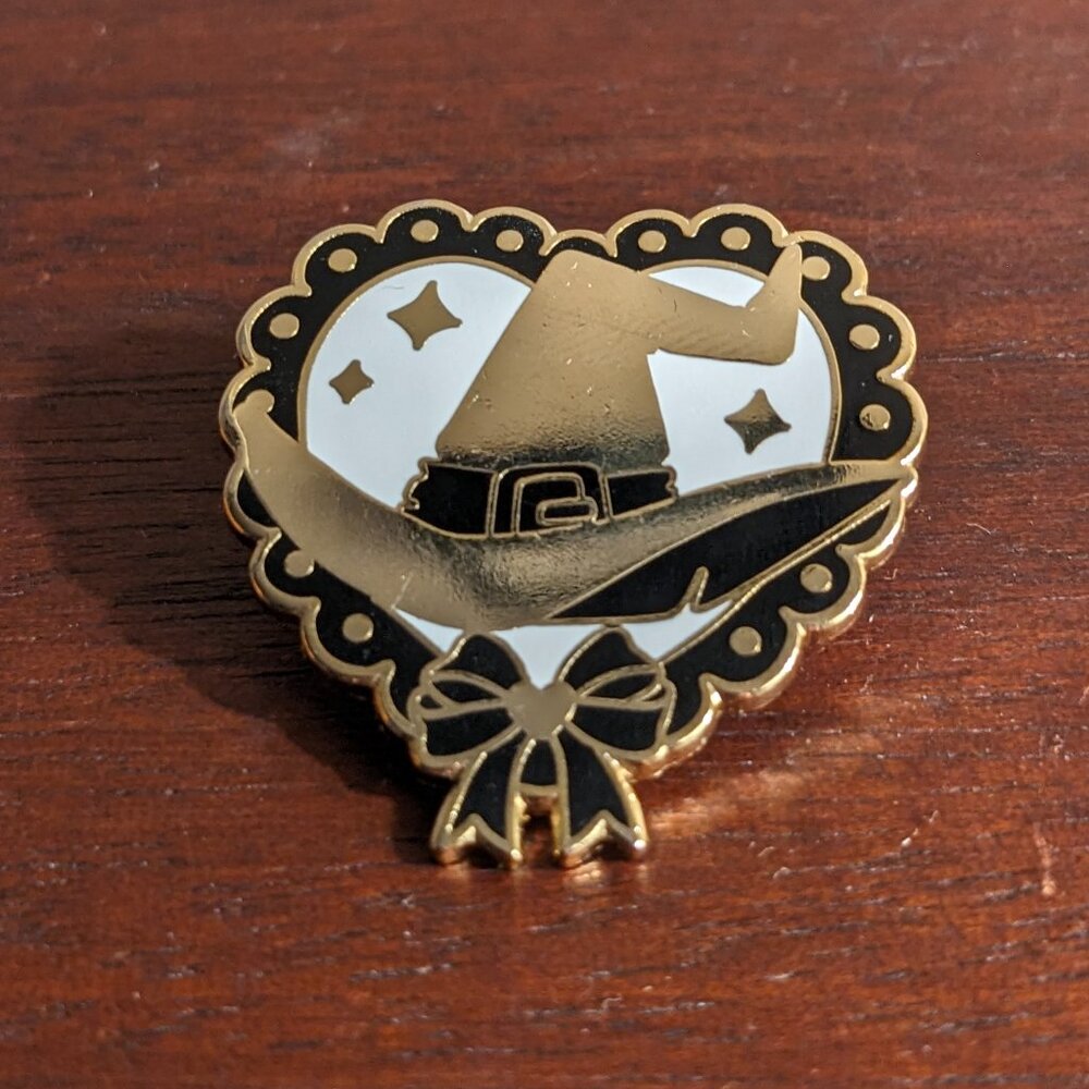 Witch hat heart enamel pin